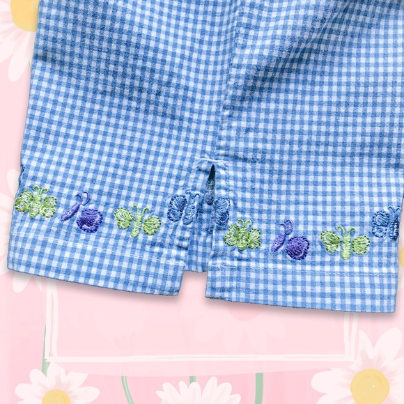 Cute Embroidered Blue White Gingham Capri Pants NWOT 💙🦋💛 - Picture 5 of 8